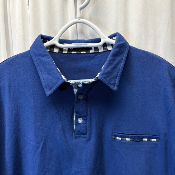 STTLZMC Polo Shirt Mens Size XL Blue Plaid Collar Short Sleeve Casual Comfy - Picture 2 of 7